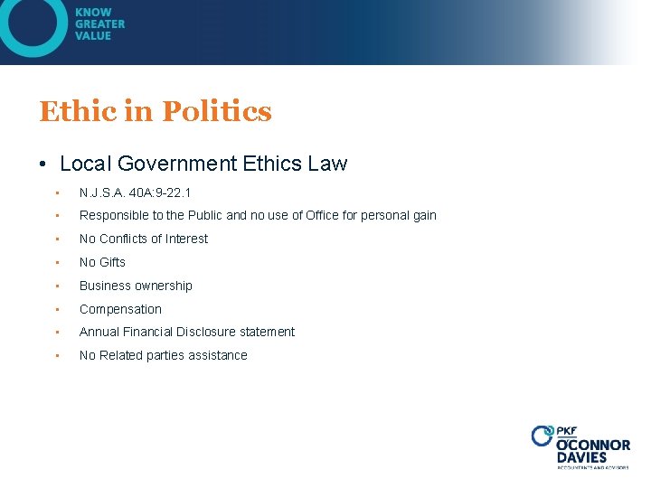 Ethic in Politics • Local Government Ethics Law • N. J. S. A. 40