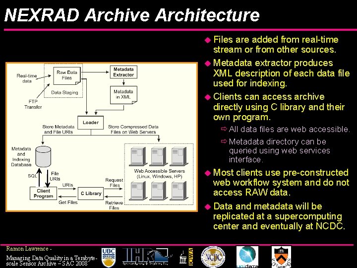 NEXRAD Archive Architecture u Files are added from real-time stream or from other sources.