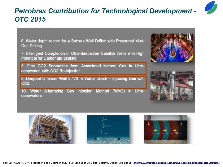 Petrobras Contribution for Technological Development OTC 2015 Source: HAYASHI, M. Y. , “Brazilian Pre-salt