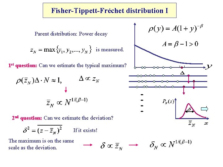 Fisher-Tippett-Fréchet distribution I Parent distribution: Power decay is measured. 1 st question: Can we