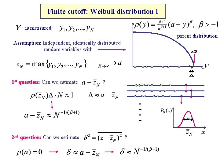 Finite cutoff: Weibull distribution I is measured: parent distribution Assumption: Independent, identically distributed random
