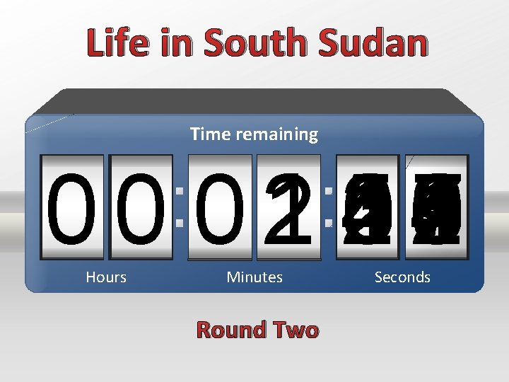 Life in South Sudan Time remaining 59 4 3 1 2 0 1 2