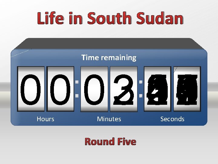 Life in South Sudan Time remaining 59 4 3 1 2 0 1 2