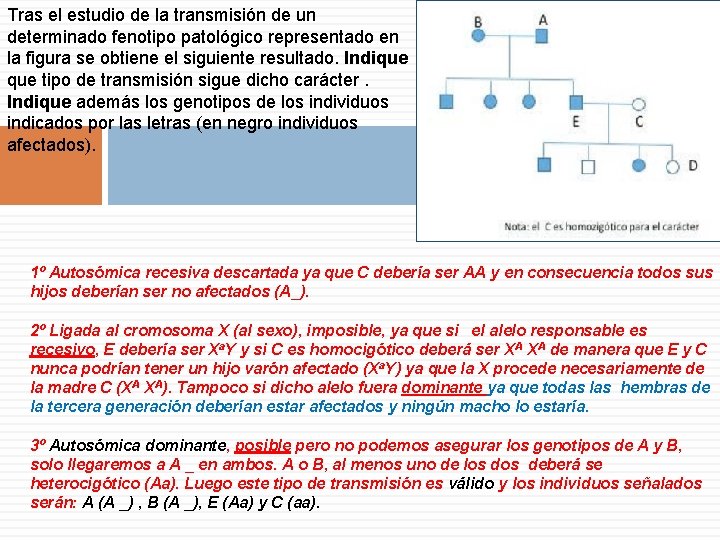 Tras el estudio de la transmisión de un determinado fenotipo patológico representado en la