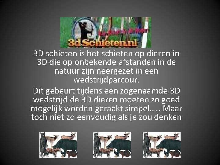 3 D schieten is het schieten op dieren in 3 D die op onbekende