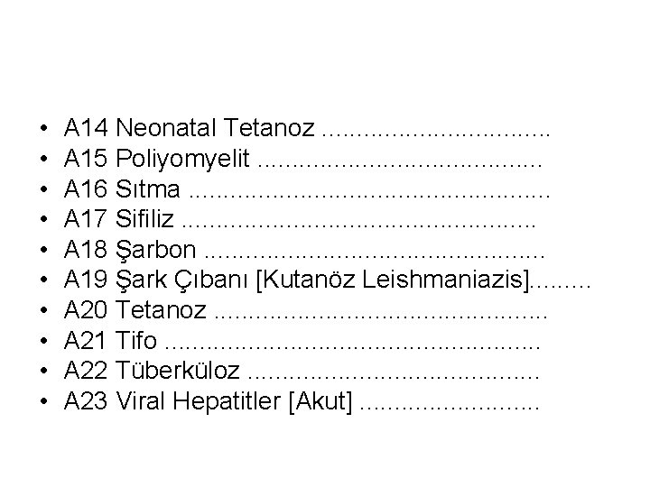  • • • A 14 Neonatal Tetanoz. . . . A 15 Poliyomyelit.