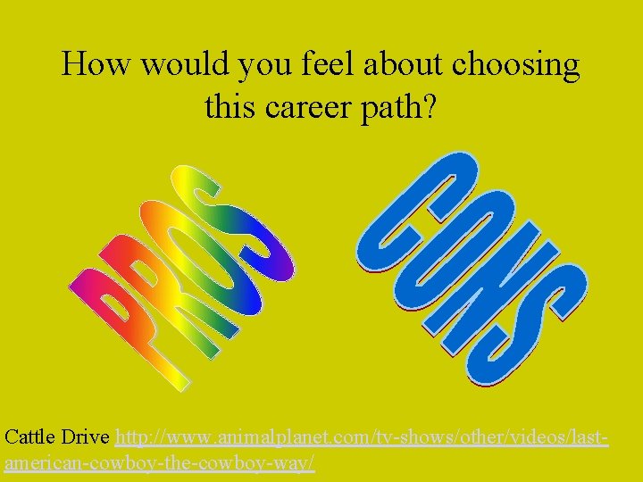 How would you feel about choosing this career path? Cattle Drive http: //www. animalplanet.