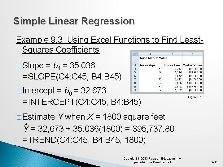 Simple Linear Regression Example 9. 3 Using Excel Functions to Find Least. Squares Coefficients