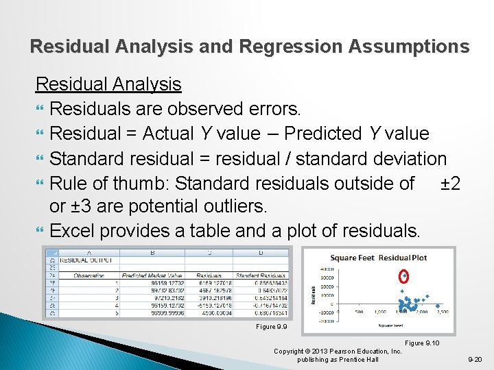 Residual Analysis and Regression Assumptions Residual Analysis Residuals are observed errors. Residual = Actual