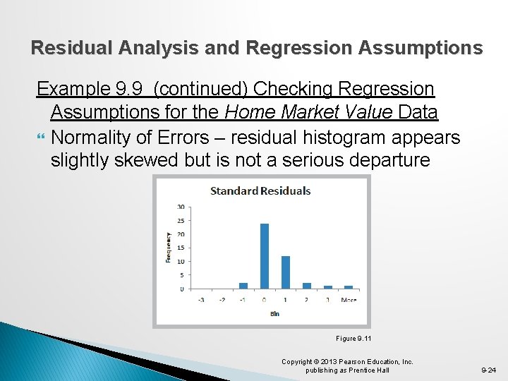 Residual Analysis and Regression Assumptions Example 9. 9 (continued) Checking Regression Assumptions for the