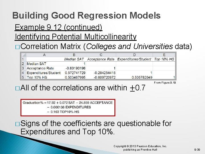 Building Good Regression Models Example 9. 12 (continued) Identifying Potential Multicollinearity � Correlation Matrix