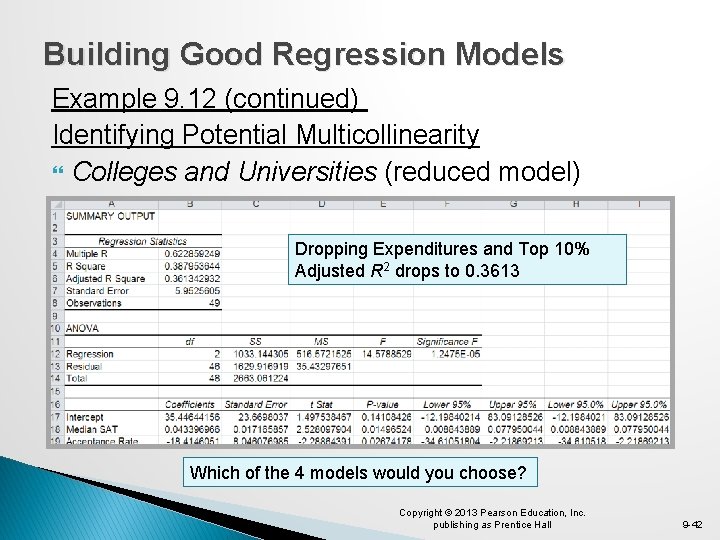 Building Good Regression Models Example 9. 12 (continued) Identifying Potential Multicollinearity Colleges and Universities