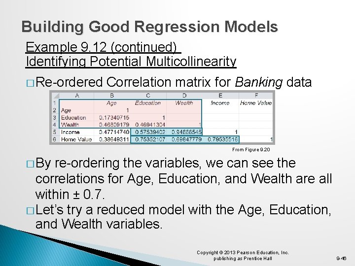 Building Good Regression Models Example 9. 12 (continued) Identifying Potential Multicollinearity � Re-ordered Correlation