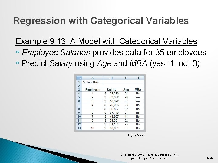 Regression with Categorical Variables Example 9. 13 A Model with Categorical Variables Employee Salaries