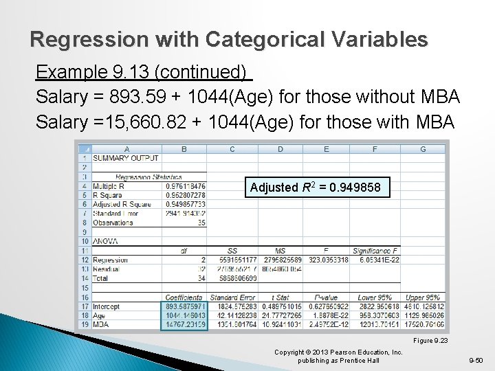 Regression with Categorical Variables Example 9. 13 (continued) Salary = 893. 59 + 1044(Age) Regression with Categorical Variables Example 9. 13 (continued) Salary = 893. 59 + 1044(Age)