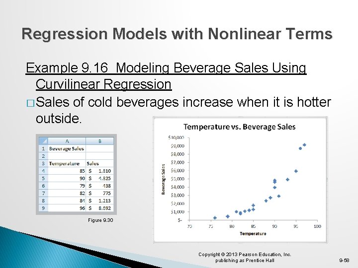 Regression Models with Nonlinear Terms Example 9. 16 Modeling Beverage Sales Using Curvilinear Regression Regression Models with Nonlinear Terms Example 9. 16 Modeling Beverage Sales Using Curvilinear Regression