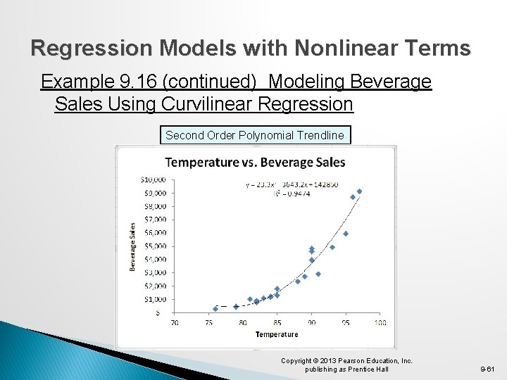 Regression Models with Nonlinear Terms Example 9. 16 (continued) Modeling Beverage Sales Using Curvilinear