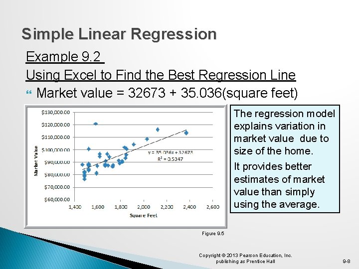 Simple Linear Regression Example 9. 2 Using Excel to Find the Best Regression Line Simple Linear Regression Example 9. 2 Using Excel to Find the Best Regression Line