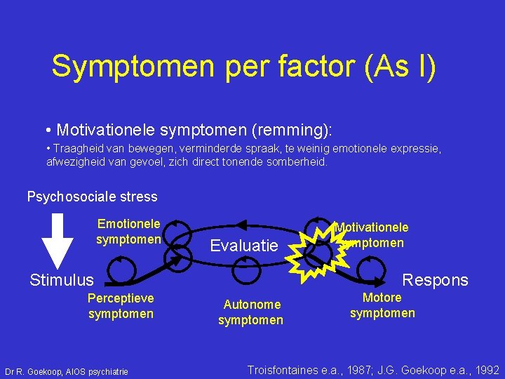 Symptomen per factor (As I) • Motivationele symptomen (remming): • Traagheid van bewegen, verminderde