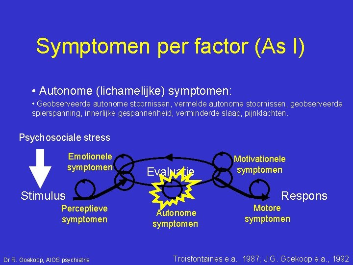 Symptomen per factor (As I) • Autonome (lichamelijke) symptomen: • Geobserveerde autonome stoornissen, vermelde