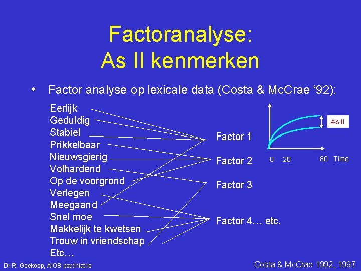 Factoranalyse: As II kenmerken • Factor analyse op lexicale data (Costa & Mc. Crae