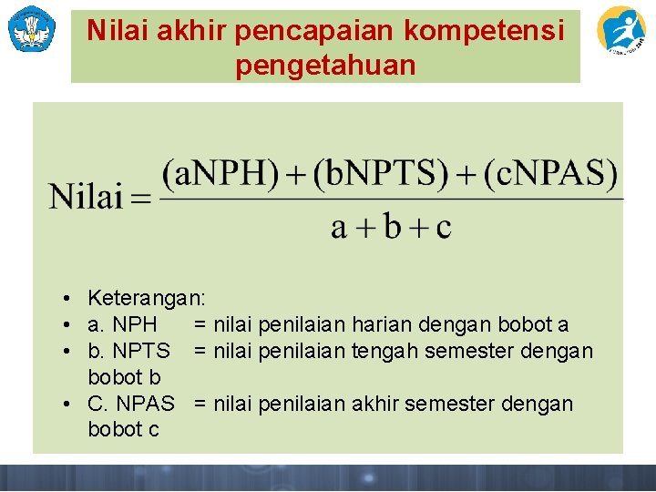 Nilai akhir pencapaian kompetensi pengetahuan • Keterangan: • a. NPH = nilai penilaian harian