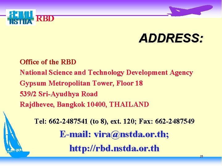 RBD ADDRESS: Office of the RBD National Science and Technology Development Agency Gypsum Metropolitan