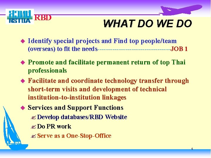 RBD u WHAT DO WE DO Identify special projects and Find top people/team (overseas)