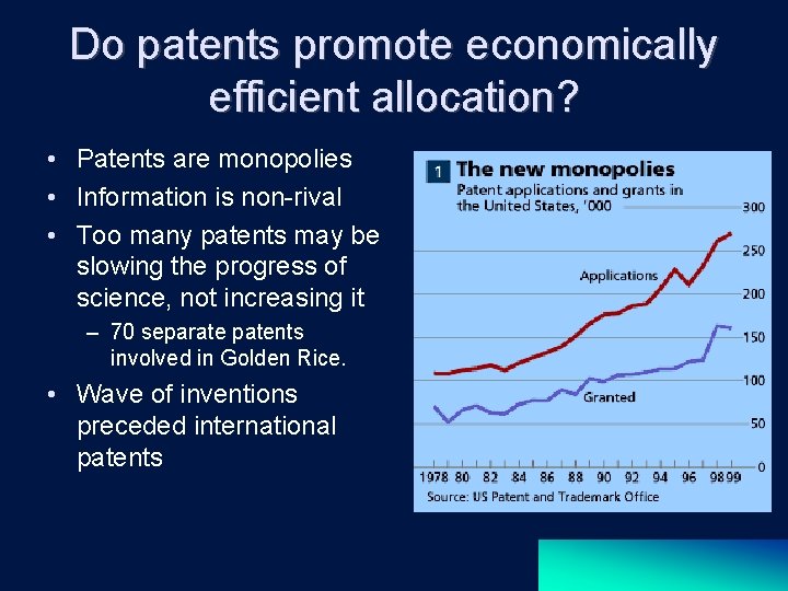 Do patents promote economically efficient allocation? • Patents are monopolies • Information is non-rival