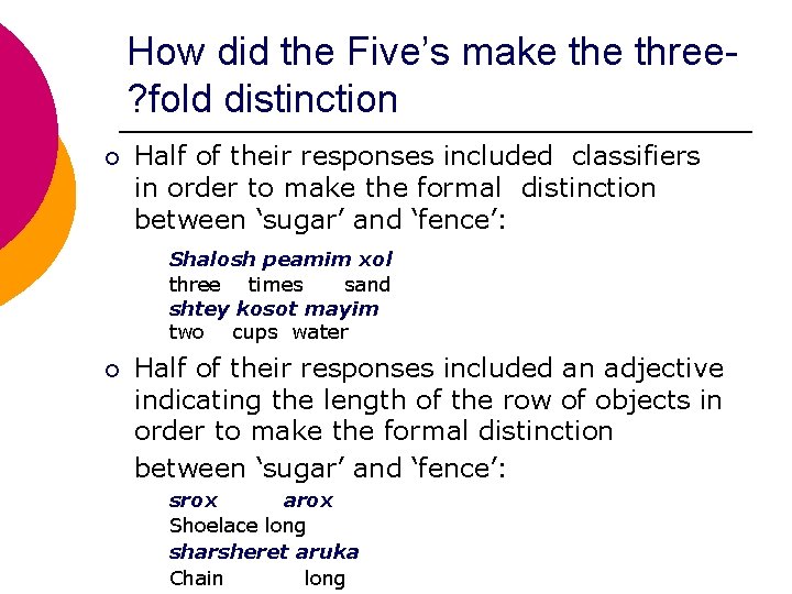 How did the Five’s make three? fold distinction ¡ Half of their responses included