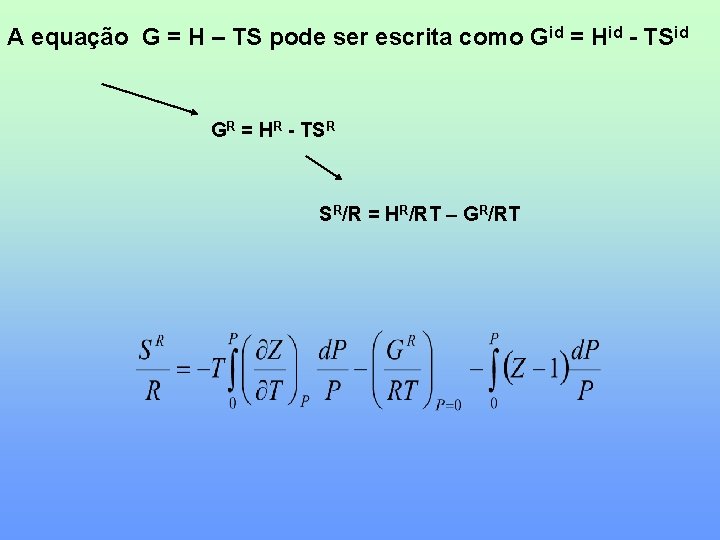 A equação G = H – TS pode ser escrita como Gid = Hid