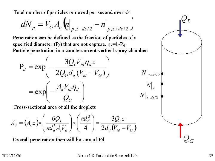 Total number of particles removed per second over dz QL Penetration can be defined