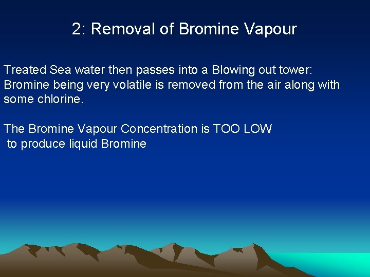 2: Removal of Bromine Vapour Treated Sea water then passes into a Blowing out