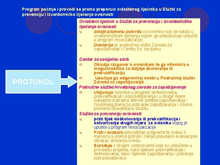 Program počinje i provodi se prema preporuci ovlaštenog liječnika u Službi za prevenciju i