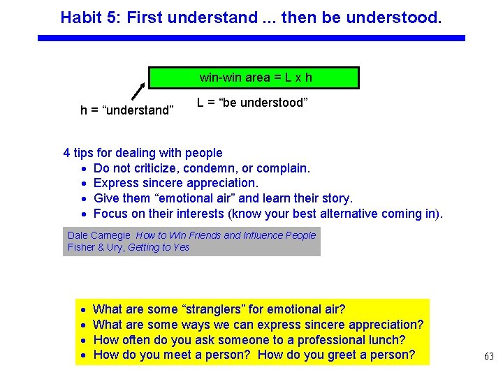 Habit 5: First understand. . . then be understood. win-win area = L x