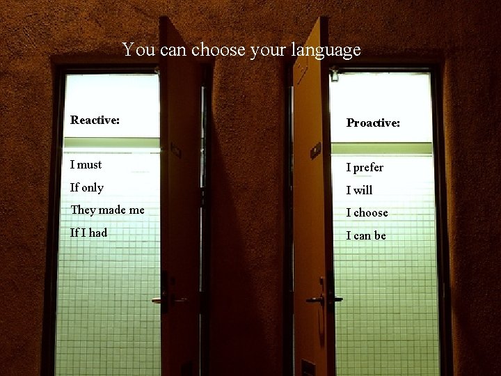 You can choose your language Reactive: Proactive: I must I prefer If only I