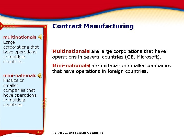Contract Manufacturing multinationals Large corporations that have operations in multiple countries. mini-nationals Midsize or