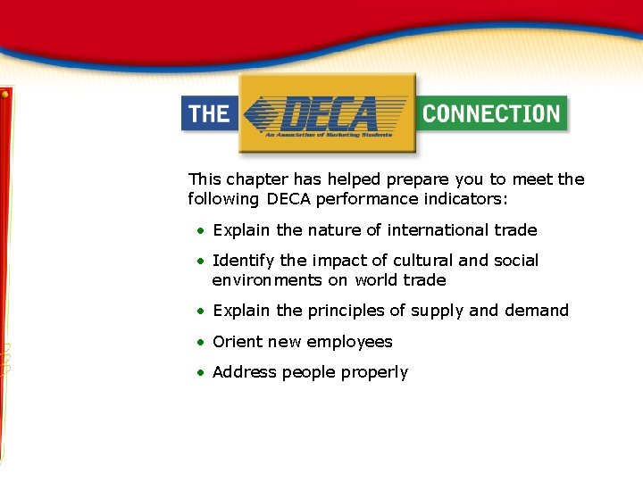 This chapter has helped prepare you to meet the following DECA performance indicators: •