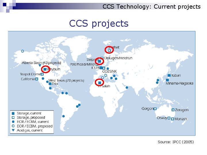 CCS Technology: Current projects CCS projects Source: IPCC (2005) 