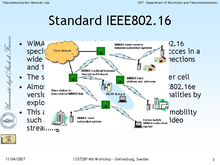 Telecommunication Networks Lab. DET – Department of Electronics and Telecommunications Standard IEEE 802. 16 Telecommunication Networks Lab. DET – Department of Electronics and Telecommunications Standard IEEE 802. 16