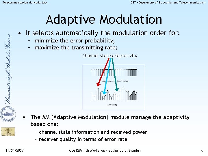 Telecommunication Networks Lab. DET – Department of Electronics and Telecommunications Adaptive Modulation • It Telecommunication Networks Lab. DET – Department of Electronics and Telecommunications Adaptive Modulation • It
