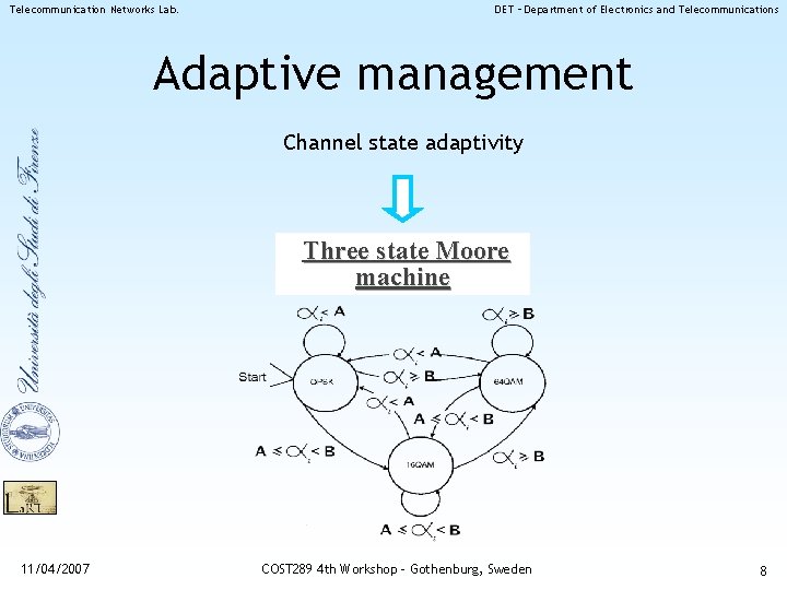 Telecommunication Networks Lab. DET – Department of Electronics and Telecommunications Adaptive management Channel state Telecommunication Networks Lab. DET – Department of Electronics and Telecommunications Adaptive management Channel state