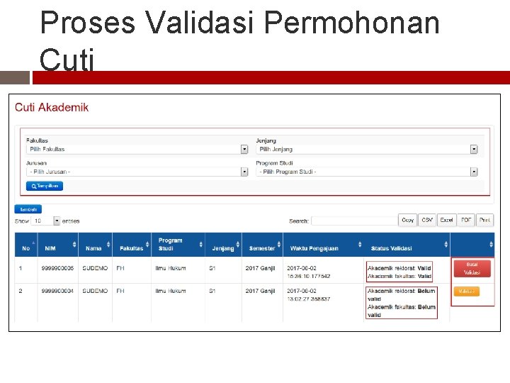 Proses Validasi Permohonan Cuti 