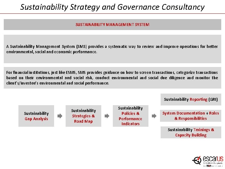 Sustainability Strategy and Governance Consultancy SUSTAINABILITY MANAGEMENT SYSTEM A Sustainability Management System (SMS) provides