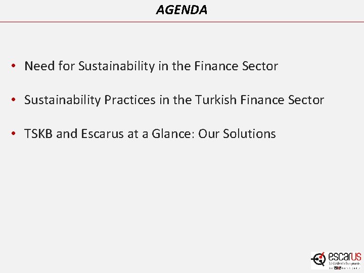 AGENDA • Need for Sustainability in the Finance Sector • Sustainability Practices in the