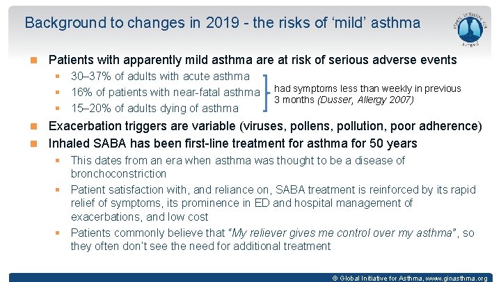 Background to changes in 2019 - the risks of ‘mild’ asthma Patients with apparently