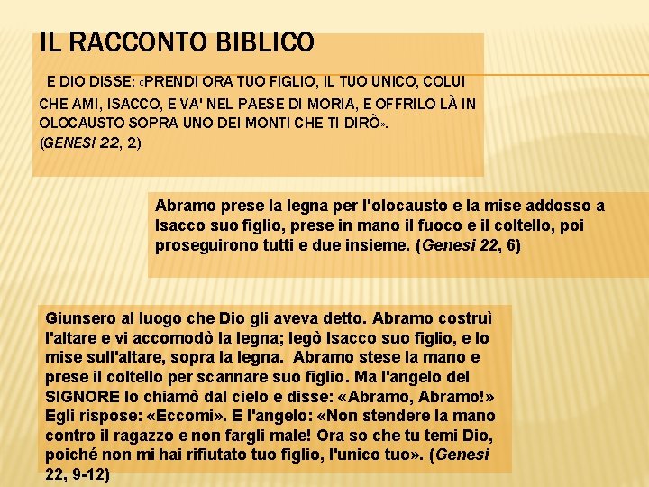 IL RACCONTO BIBLICO E DIO DISSE: «PRENDI ORA TUO FIGLIO, IL TUO UNICO, COLUI