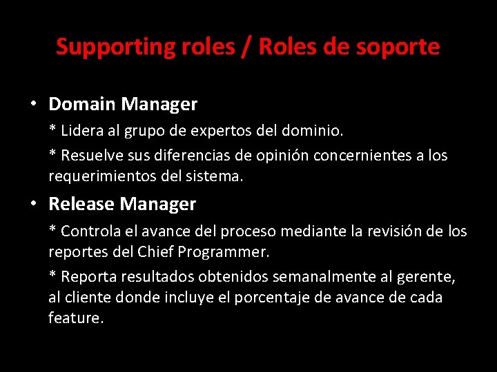 Supporting roles / Roles de soporte • Domain Manager * Lidera al grupo de
