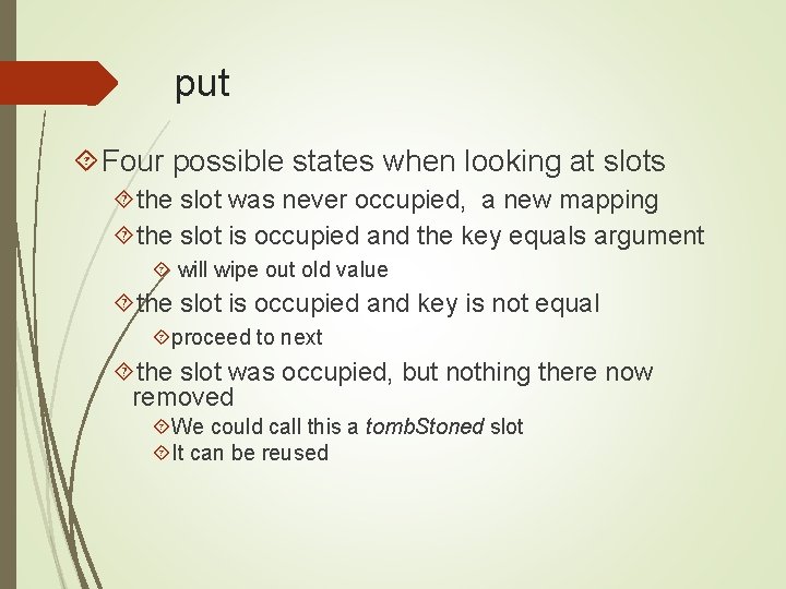 put Four possible states when looking at slots the slot was never occupied, a