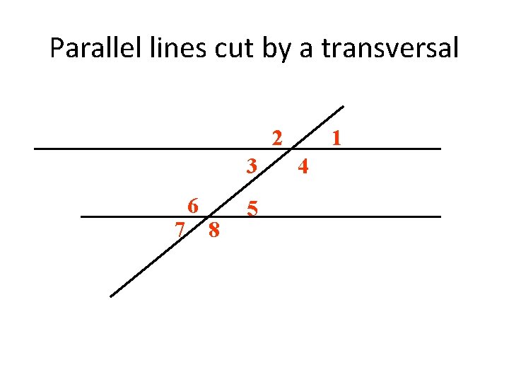 Parallel lines cut by a transversal 2 3 7 6 8 5 1 4